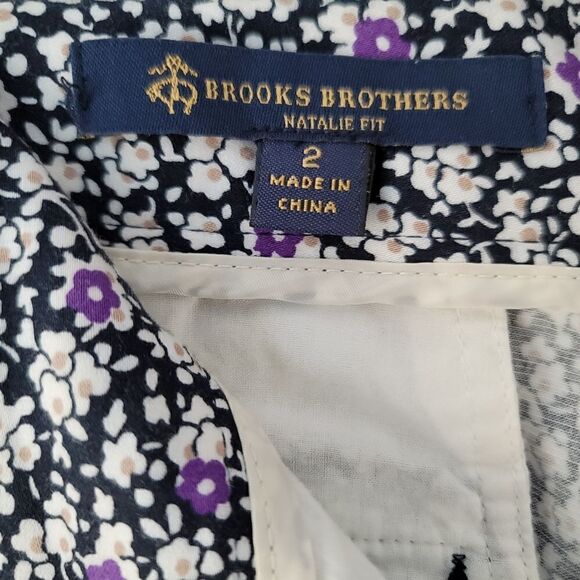 Brooks Brothers Pant Natalie Fit Pants Black with White w Purple Flowers Size 2 - Picture 3 of 6